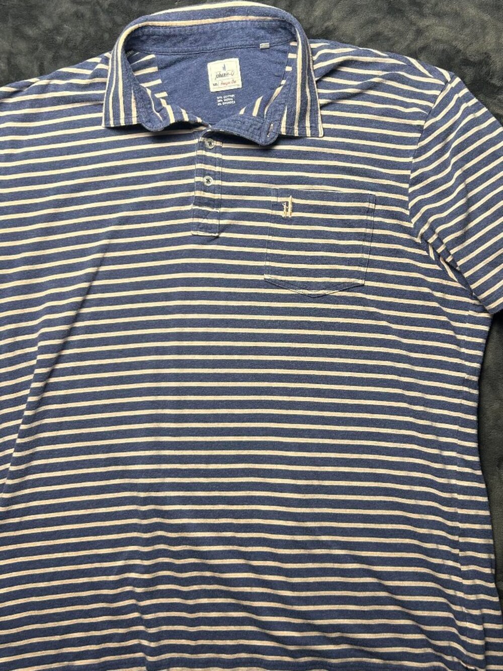 Mens Johnnie-O Hangin' Out Polo Shirt Xxl Short Sleeve Stretch Blue Stripe